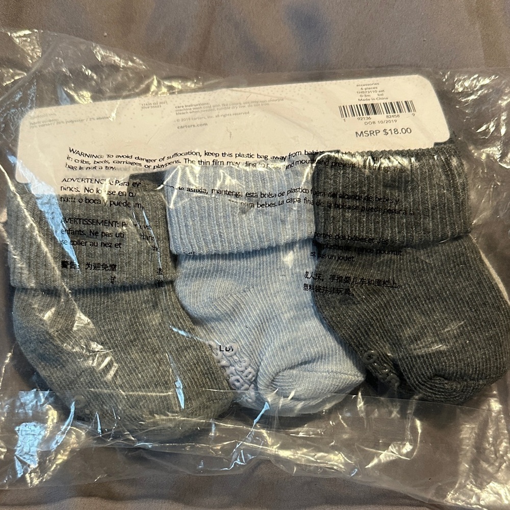 Carter's Baby 6 Pack Neutral Socks - Gray, White, Navy 0-3 m - Picture 3 of 3